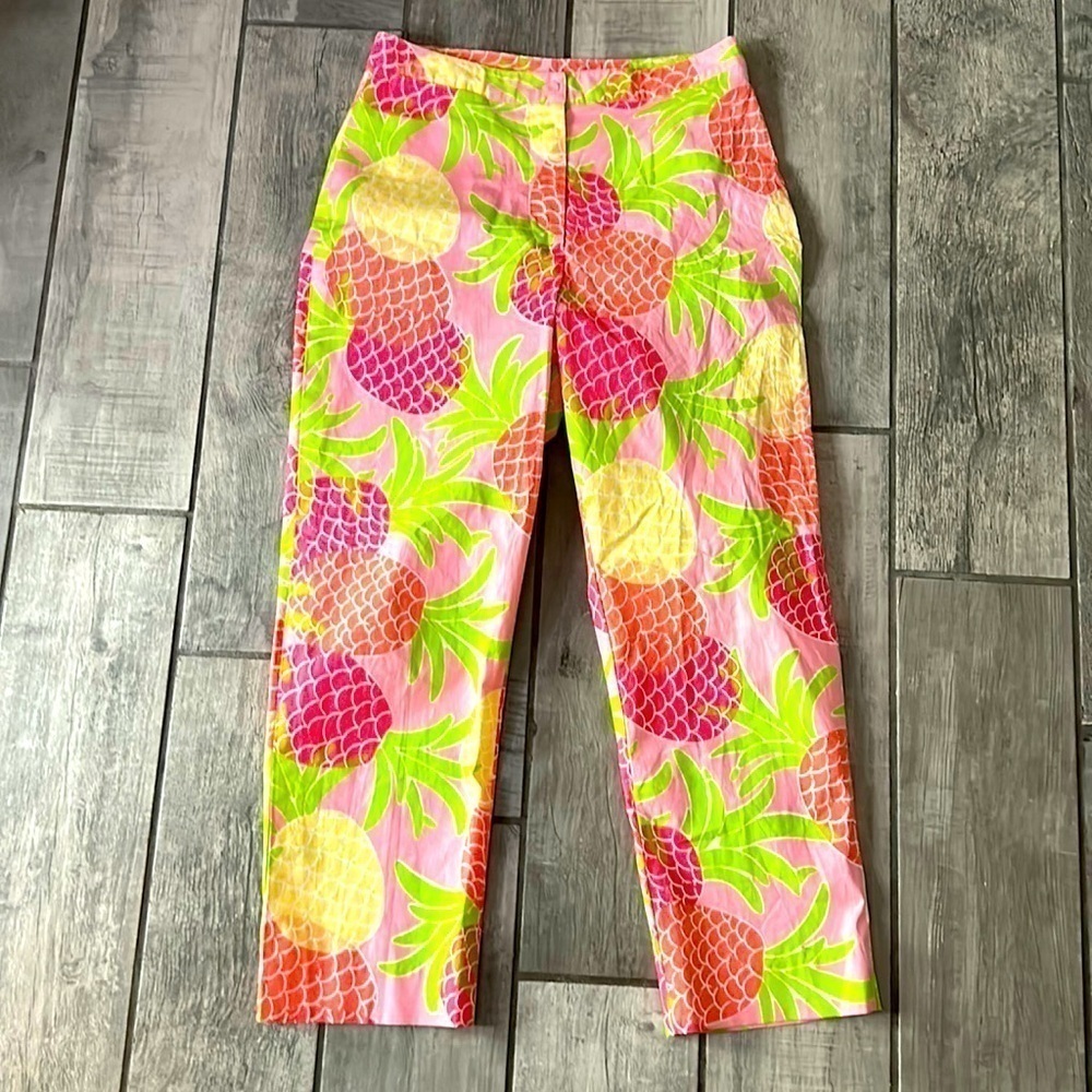 Vintage Lilly Pulitzer pineapple print pink Coral straight leg pants